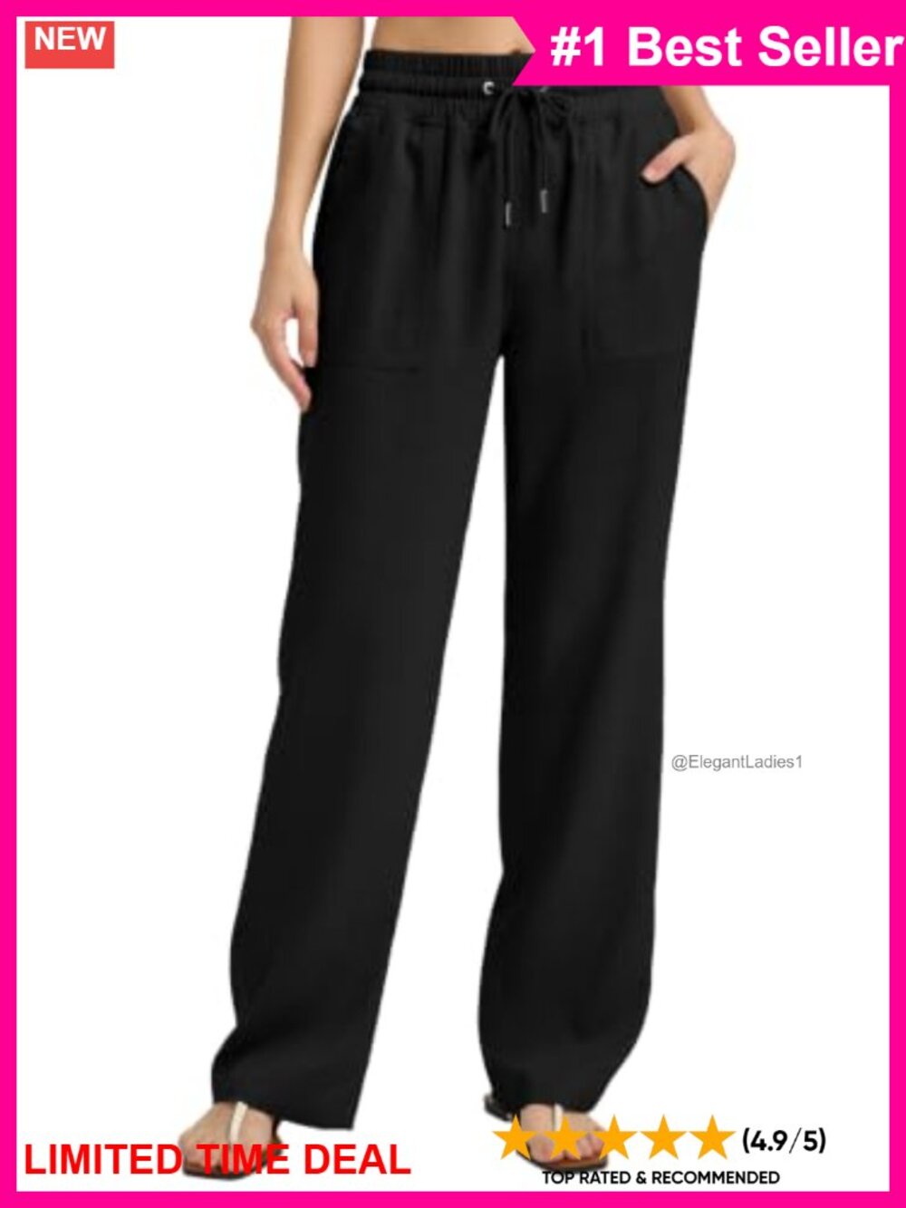 Linen-Blend Wide Leg Palazzo Pants with Pockets & Drawstring